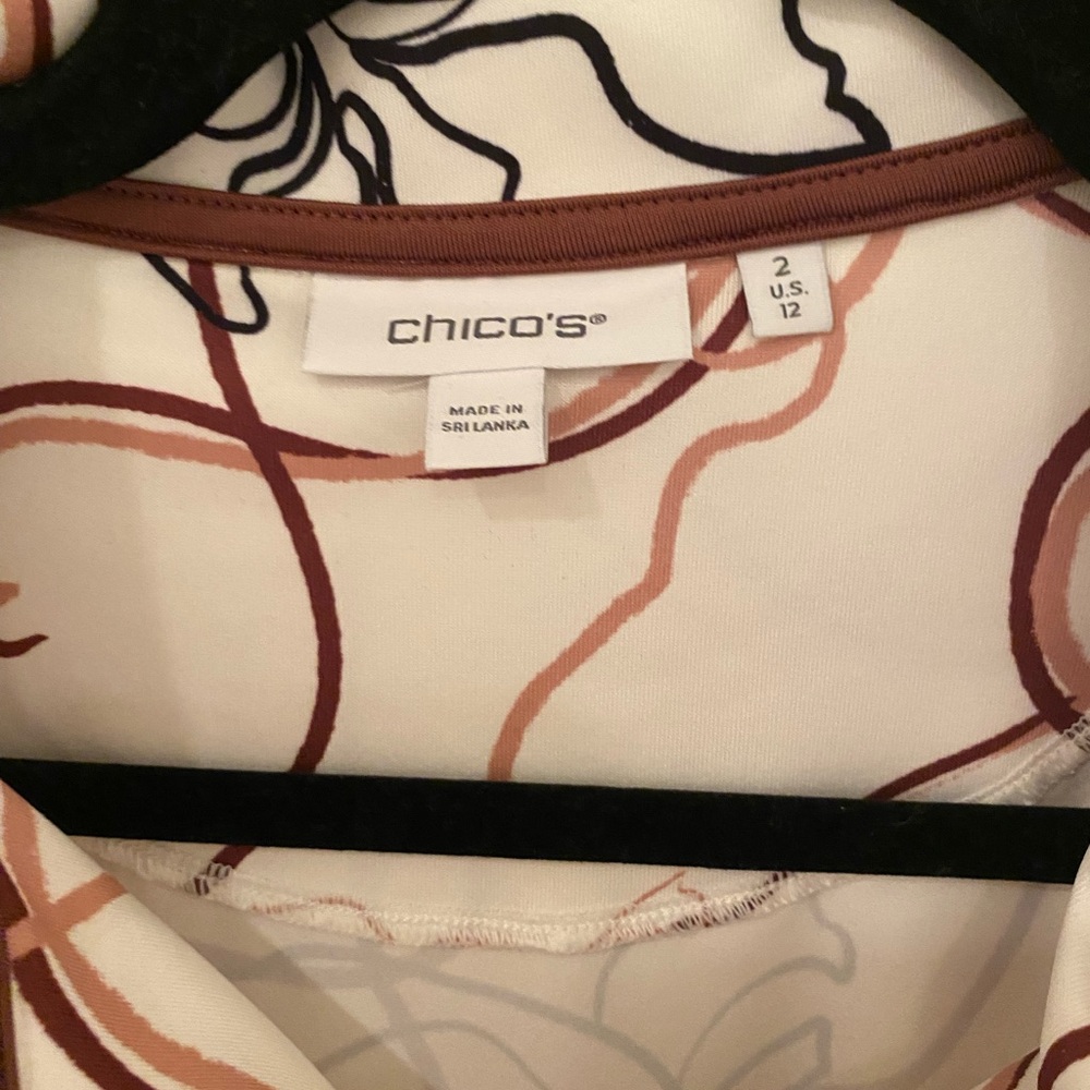 Chico's White and Brown Floral Long Sleeve Quarter Zip - Picture 2 of 2